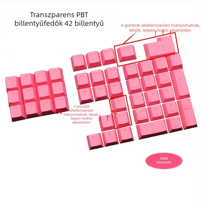 PBT mechanikus billentyűzethez gombfedők, 42 gomb, átlátszó háttérvilágítással, gravírozott F-billentyűk és numerikus/irányjelző zóna