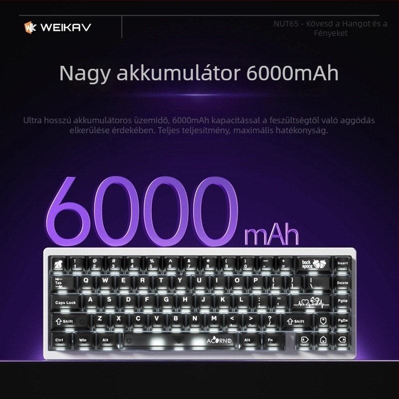 Weikav Nut65 Három-módus alumínium mechanikus billentyűzet gasket szerkezet készlet | Legfeljebb 87 billentyű, RGB háttérvilágítás, vezetékes kapcsolat, 1,5 m kábel