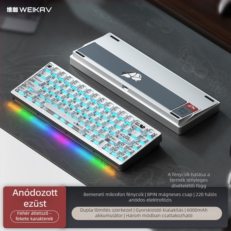 Weikav Nut65 Három-módus alumínium mechanikus billentyűzet gasket szerkezet készlet | Legfeljebb 87 billentyű, RGB háttérvilágítás, vezetékes kapcsolat, 1,5 m kábel
