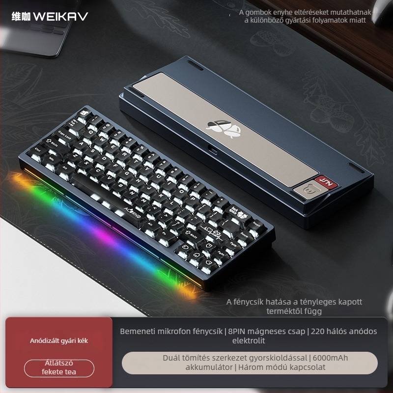Weikav Nut65 Három-módus alumínium mechanikus billentyűzet gasket szerkezet készlet | Legfeljebb 87 billentyű, RGB háttérvilágítás, vezetékes kapcsolat, 1,5 m kábel