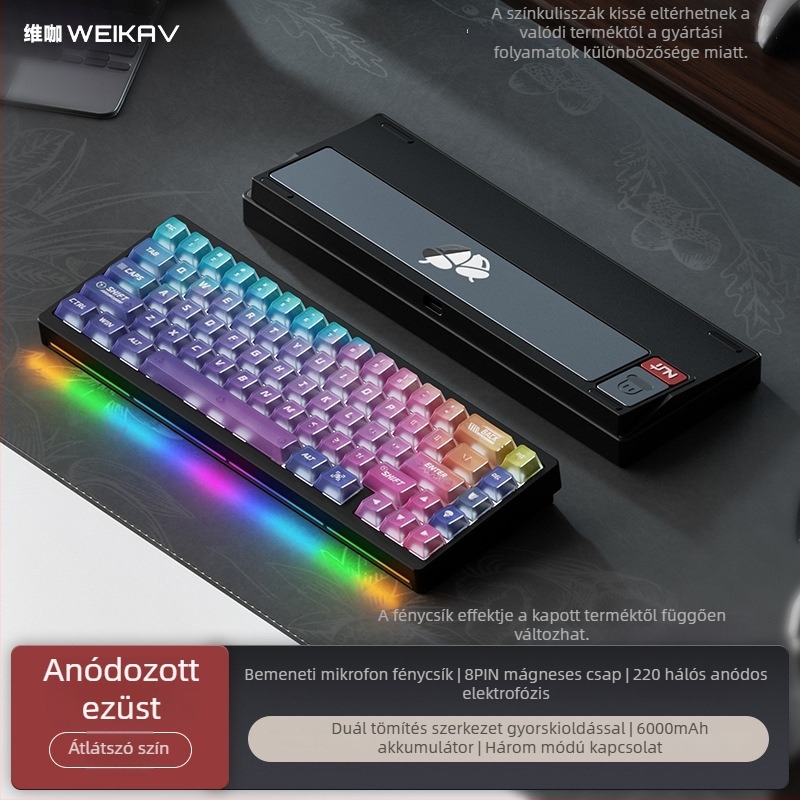 Weikav Nut65 Három-módus alumínium mechanikus billentyűzet gasket szerkezet készlet | Legfeljebb 87 billentyű, RGB háttérvilágítás, vezetékes kapcsolat, 1,5 m kábel