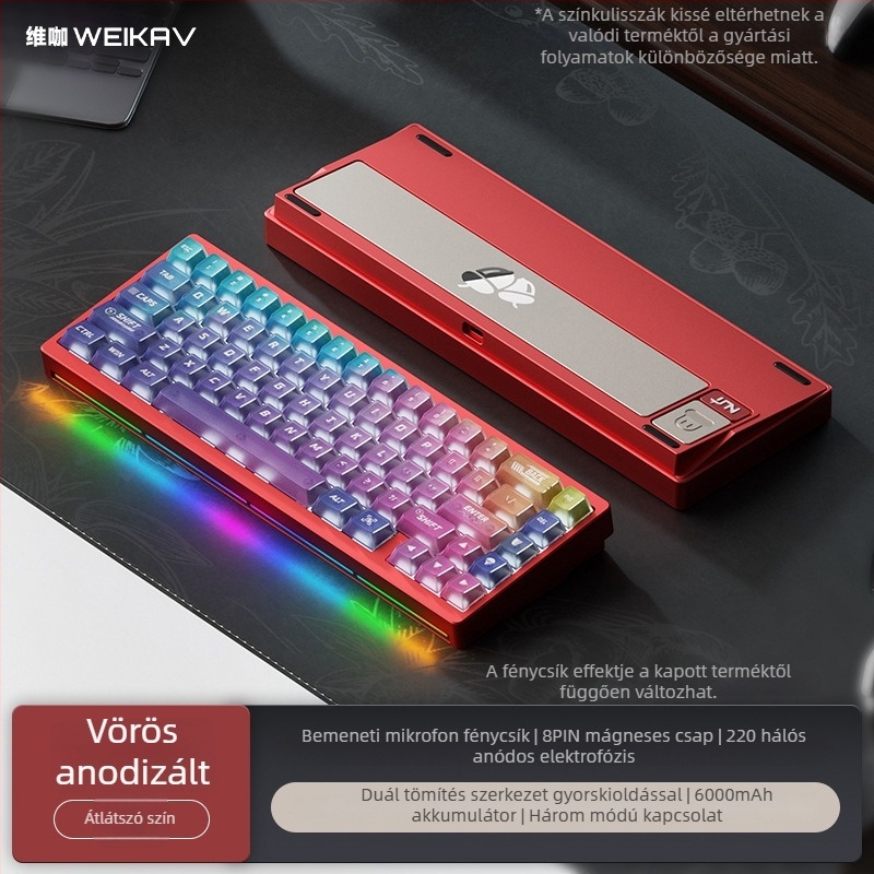 Weikav Nut65 Három-módus alumínium mechanikus billentyűzet gasket szerkezet készlet | Legfeljebb 87 billentyű, RGB háttérvilágítás, vezetékes kapcsolat, 1,5 m kábel
