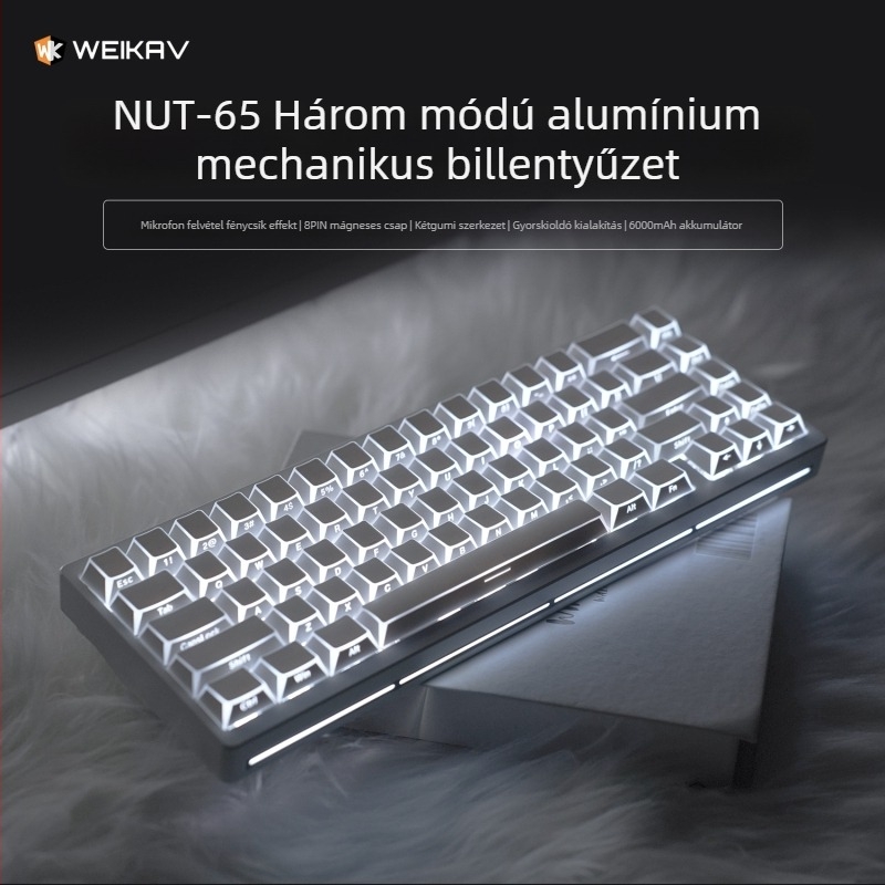 Weikav Nut65 Három-módus alumínium mechanikus billentyűzet gasket szerkezet készlet | Legfeljebb 87 billentyű, RGB háttérvilágítás, vezetékes kapcsolat, 1,5 m kábel