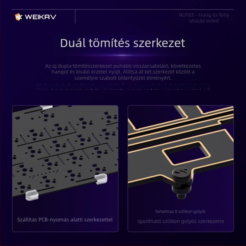 Weikav Nut65 Hárommódos Alumínium Gasket billentyűzet készlet RGB háttérvilágítással, 87 billentyűig