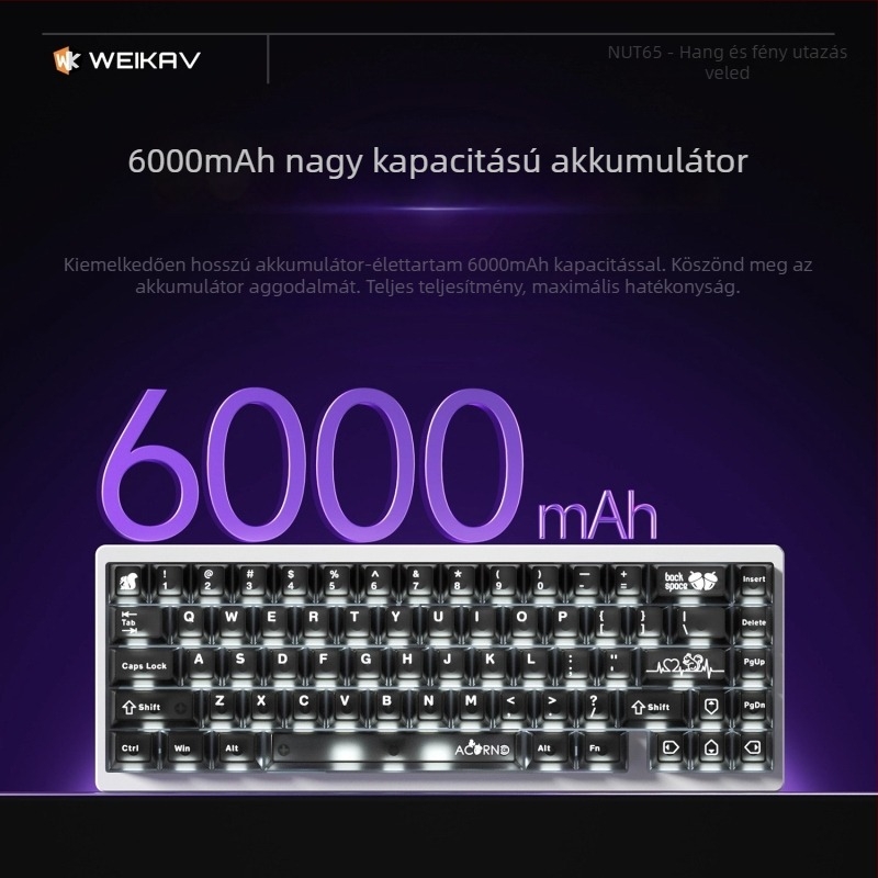 Weikav Nut65 Hárommódos Alumínium Gasket billentyűzet készlet RGB háttérvilágítással, 87 billentyűig