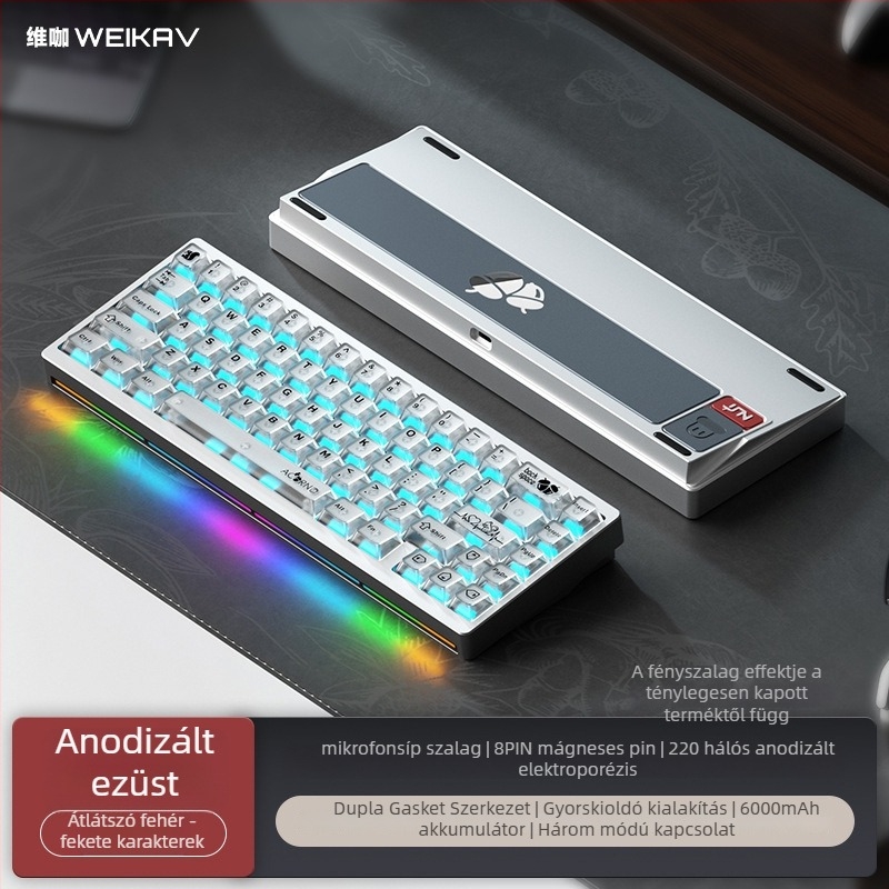 Weikav Nut65 Hárommódos Alumínium Gasket billentyűzet készlet RGB háttérvilágítással, 87 billentyűig