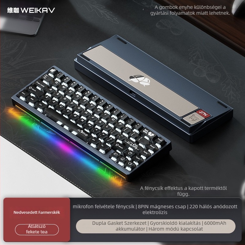 Weikav Nut65 Hárommódos Alumínium Gasket billentyűzet készlet RGB háttérvilágítással, 87 billentyűig