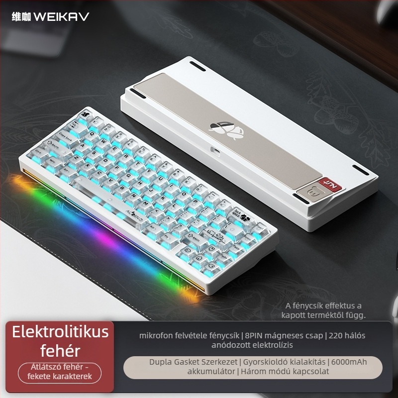 Weikav Nut65 Hárommódos Alumínium Gasket billentyűzet készlet RGB háttérvilágítással, 87 billentyűig