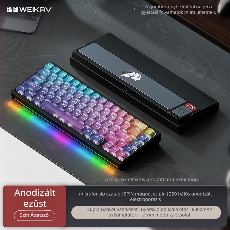 Weikav Nut65 Hárommódos Alumínium Gasket billentyűzet készlet RGB háttérvilágítással, 87 billentyűig