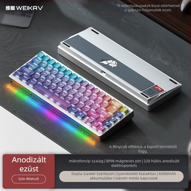 Weikav Nut65 Hárommódos Alumínium Gasket billentyűzet készlet RGB háttérvilágítással, 87 billentyűig