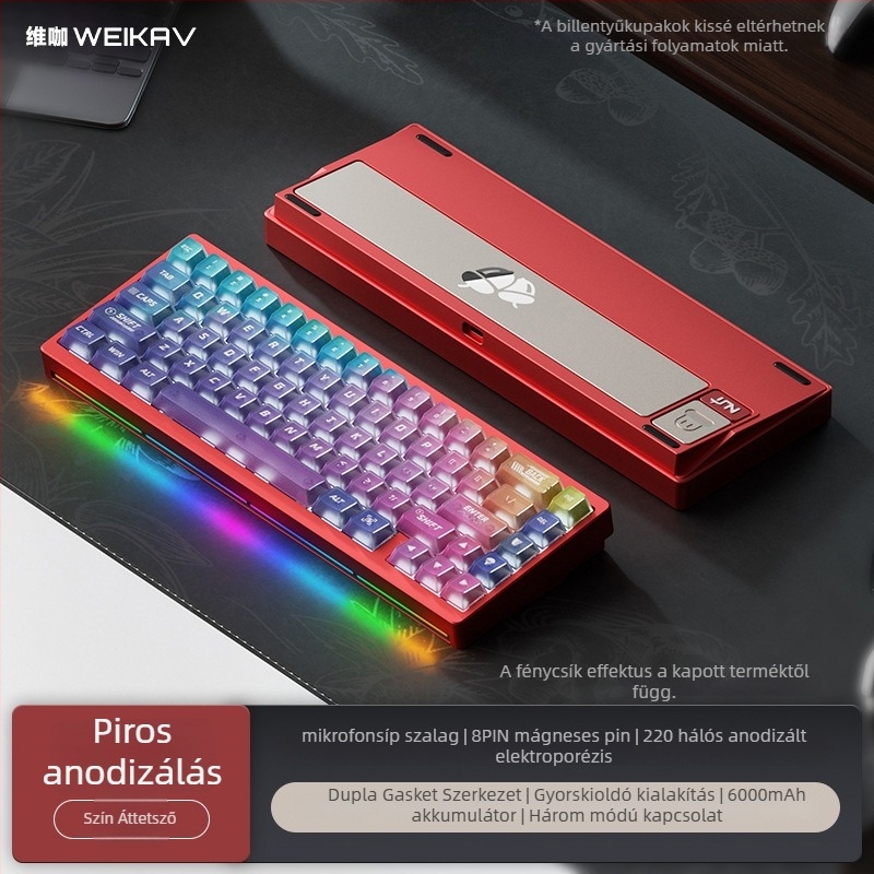Weikav Nut65 Hárommódos Alumínium Gasket billentyűzet készlet RGB háttérvilágítással, 87 billentyűig