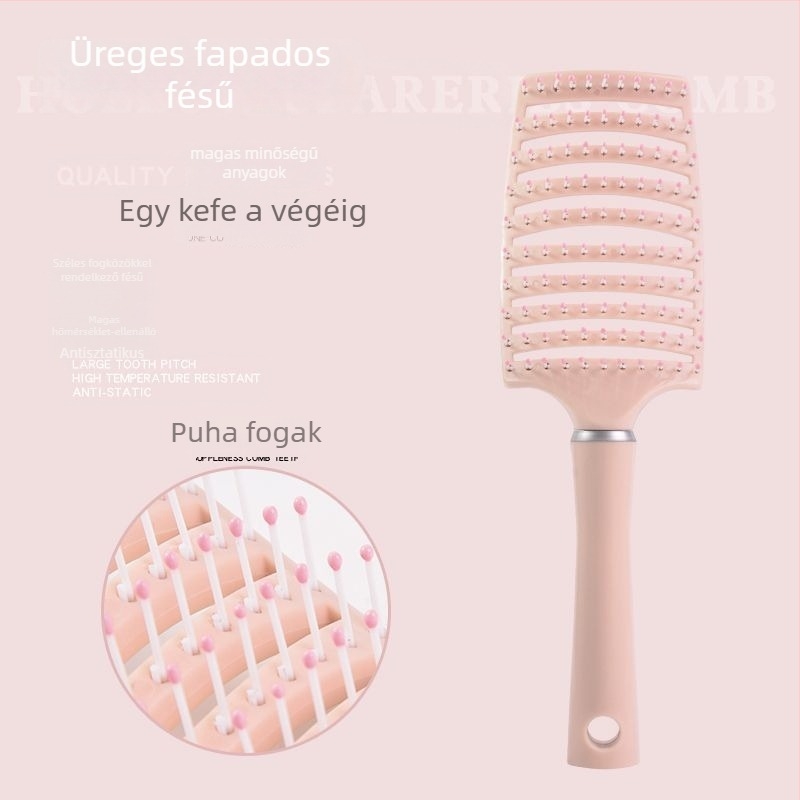 Hajkefe makaron formájú, üreges bordázott kialakítás, nagy görbült masszázs kefé, műanyag, Jinhua-ban gyártva