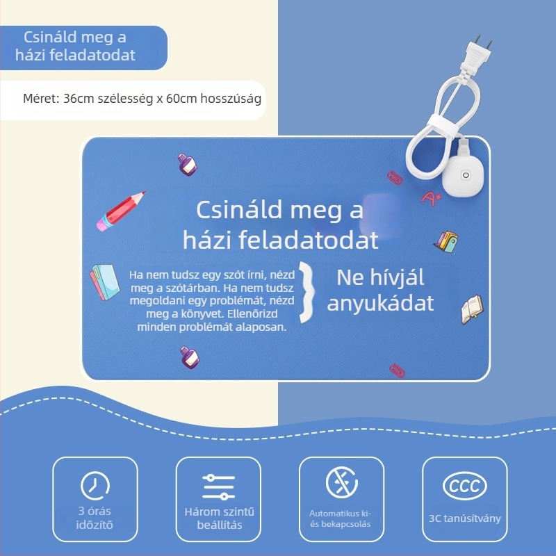 Melegítő asztali egérpad PU+PVC bőrrel, elektromos fűtőpad, kézmelegítő funkció, rajzfilmszerű stílus