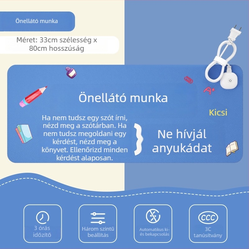 Melegítő asztali egérpad PU+PVC bőrrel, elektromos fűtőpad, kézmelegítő funkció, rajzfilmszerű stílus