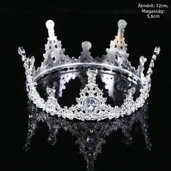 Menyasszonyi tiara, európai korona, kör alakú formájú fotózáshoz, hercegnő-stílus (Anyag: ötvözet; Felületkezelés: elektroplakolás; Stílus: hercegnő, női; Forma: korona; Kristályok: kristály)