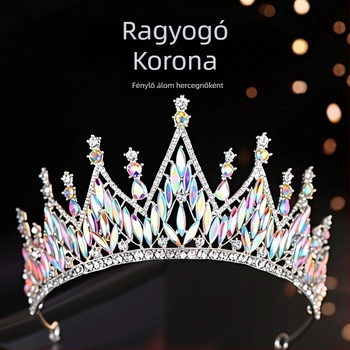 Menyasszonyi korona tiara, ötvözet, fehér kristályok, elektrolit platírozás, Márka Ibaolai