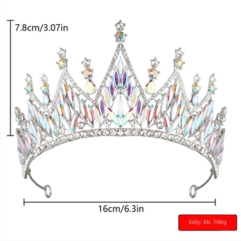 Menyasszonyi korona tiara, ötvözet, fehér kristályok, elektrolit platírozás, Márka Ibaolai