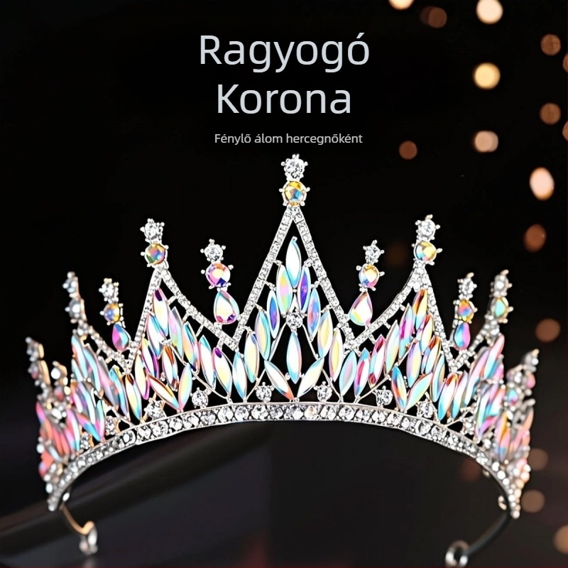 Menyasszonyi korona tiara, ötvözet, fehér kristályok, elektrolit platírozás, Márka Ibaolai