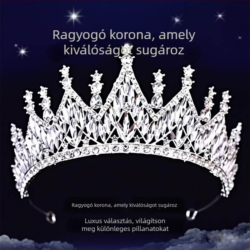 Menyasszonyi korona tiara, ötvözet, fehér kristályok, elektrolit platírozás, Márka Ibaolai