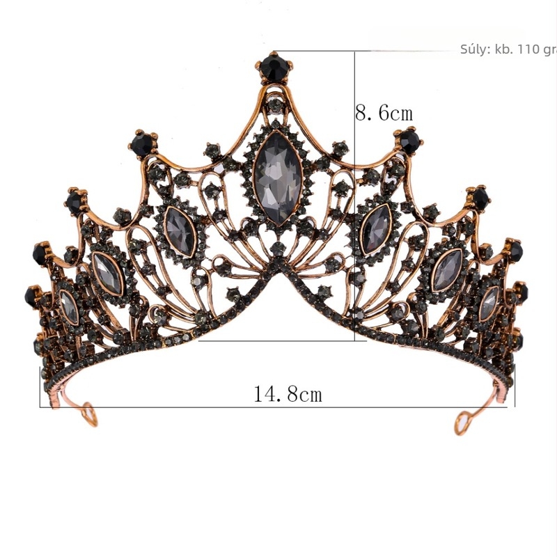 Retro menyasszonyi korona ötvözetből ametisz kristályokkal, elektroplakált felülettel, Yiwu eredet