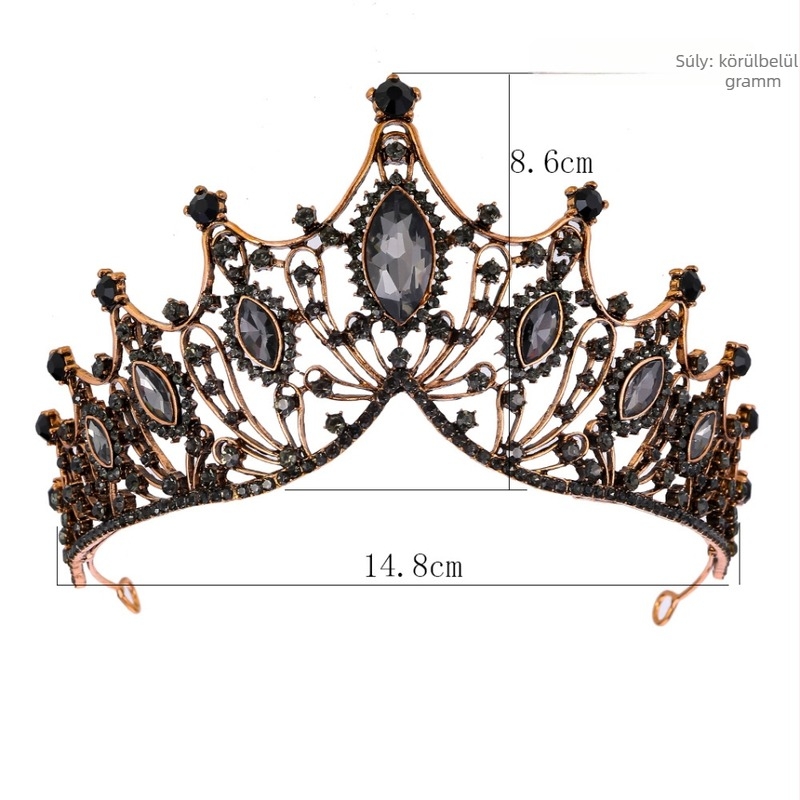 Menyasszonyi korona barokk retro stílusú, ametiszt kristályokkal, ötvözet elektroplattált, testre szabható