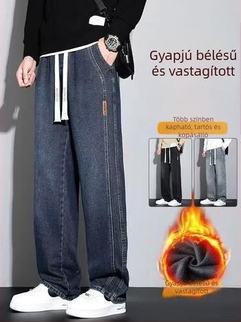 Téli béléses farmer fiataloknak, széles szabású, egyenes fazon, retro amerikai stílus