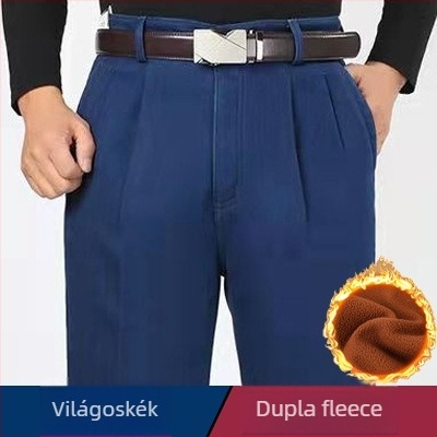 Férfi farmernadrág, egyenes szabású, magas derekú, fleece béléssel, dupla plisével, nagy rugalmassággal