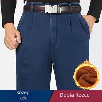 Férfi farmernadrág, egyenes szabású, magas derekú, fleece béléssel, dupla plisével, nagy rugalmassággal