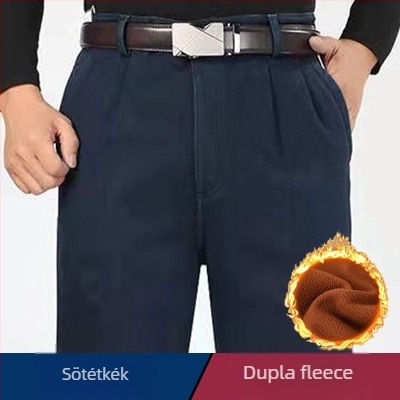 Férfi farmernadrág, egyenes szabású, magas derekú, fleece béléssel, dupla plisével, nagy rugalmassággal