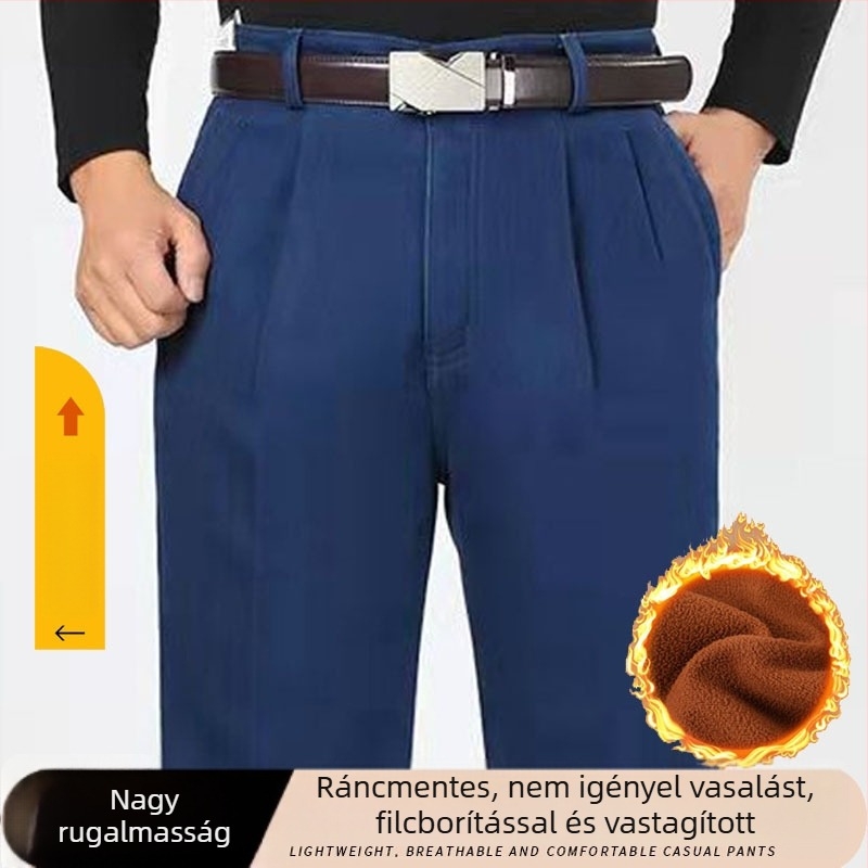 Férfi farmernadrág, egyenes szabású, magas derekú, fleece béléssel, dupla plisével, nagy rugalmassággal