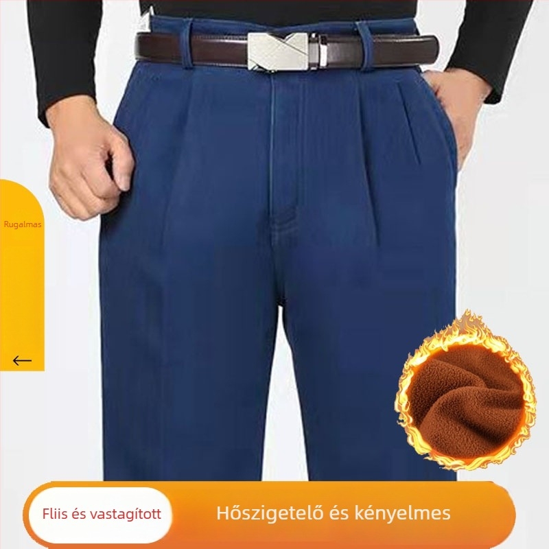 Férfi farmernadrág, egyenes szabású, magas derekú, fleece béléssel, dupla plisével, nagy rugalmassággal