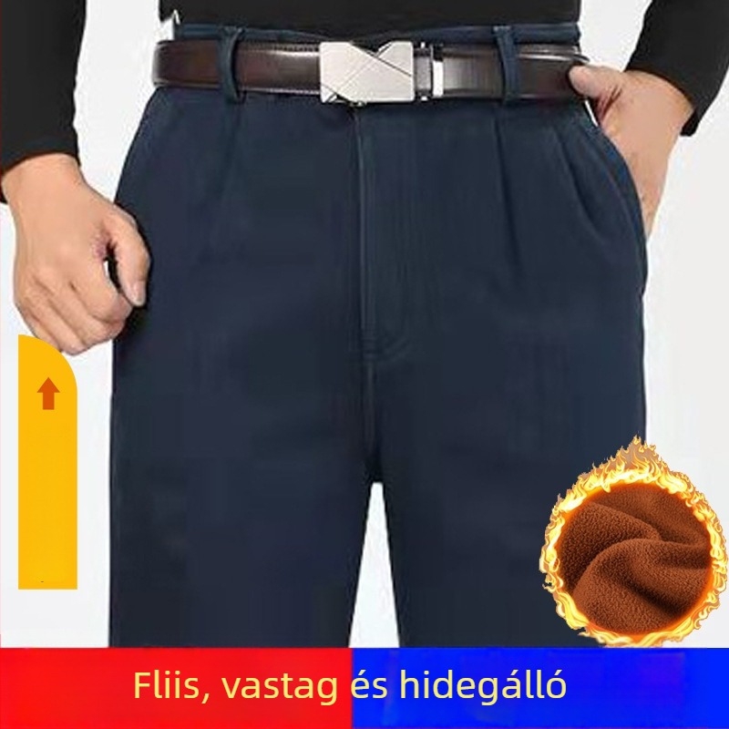 Férfi farmernadrág, egyenes szabású, magas derekú, fleece béléssel, dupla plisével, nagy rugalmassággal