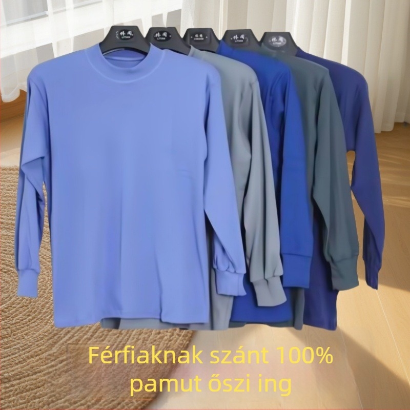Férfi őszi pamut pulóver fél-turtleneck galléval, egyrétegű, vast anyagú, 100% pamut