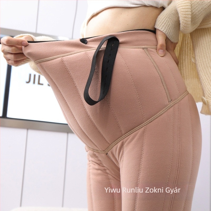 Kismama leggings fleece-béléssel, vastag gyapjúkeverékből, hasi támogatás