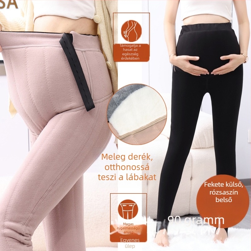 Kismama leggings fleece-béléssel, vastag gyapjúkeverékből, hasi támogatás