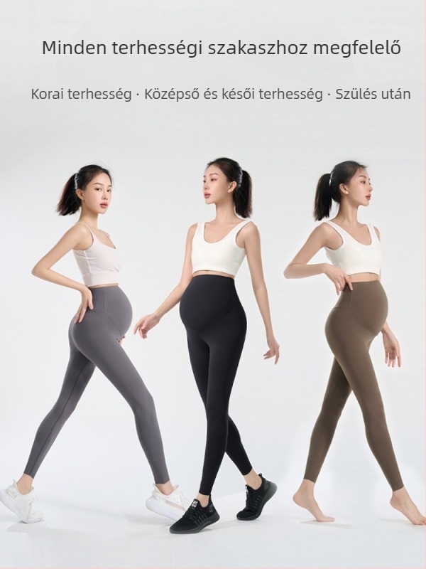 Terhes nők számára terhes jóga nadrág hasi támasz mellett, Nylon/SPandex keverék, magas elasztikusság, 9/10 hossz