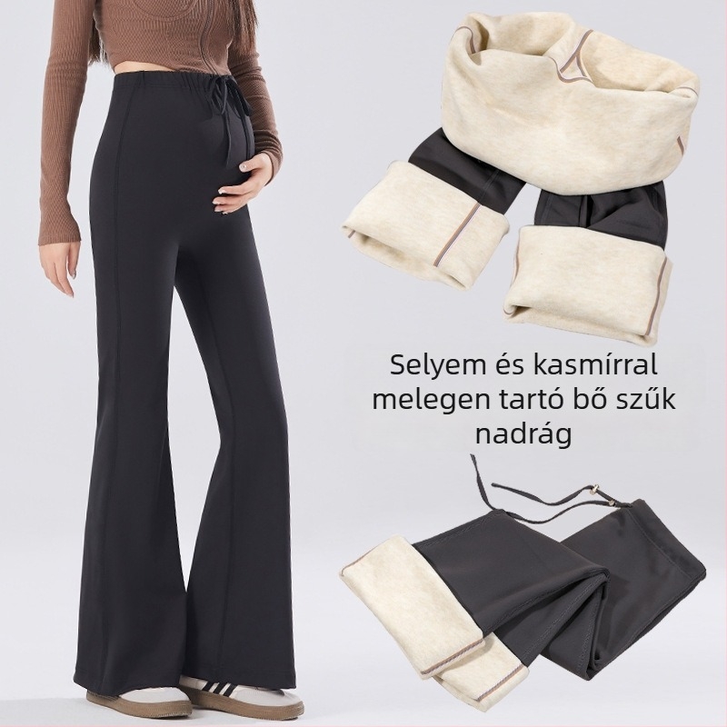 Kismama nadrág Shark skin nejlon-keverékben (70–80% nejlon, <30% spandex), vastag, meleg, magas rugalmasság, bő szabás