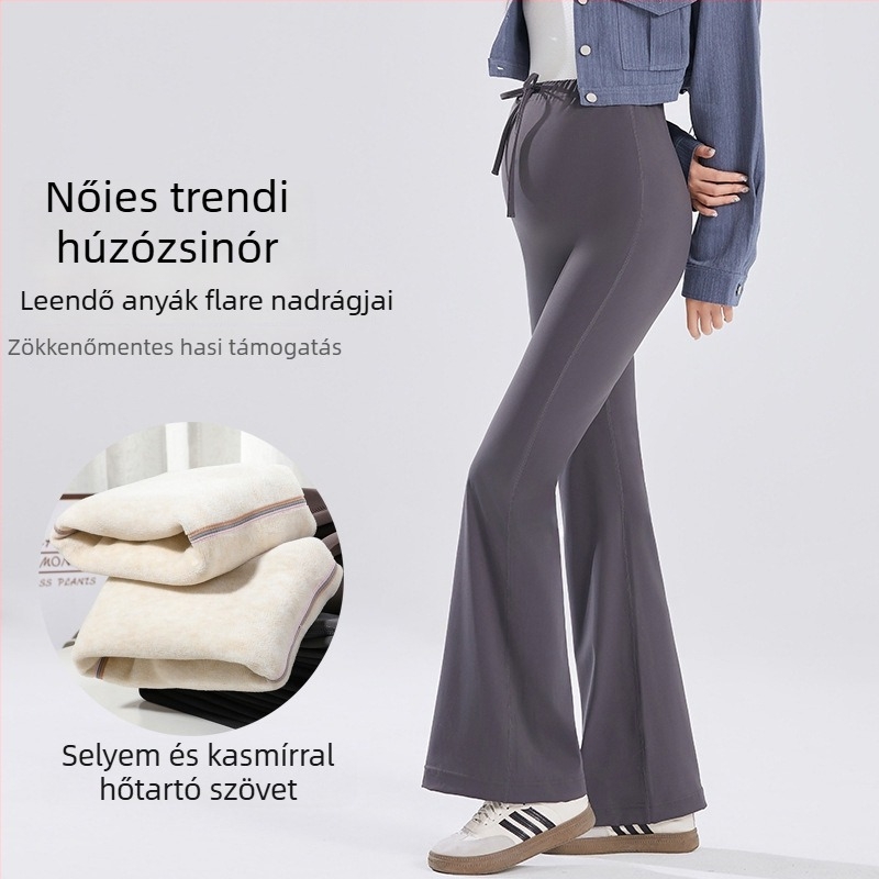 Kismama nadrág Shark skin nejlon-keverékben (70–80% nejlon, <30% spandex), vastag, meleg, magas rugalmasság, bő szabás