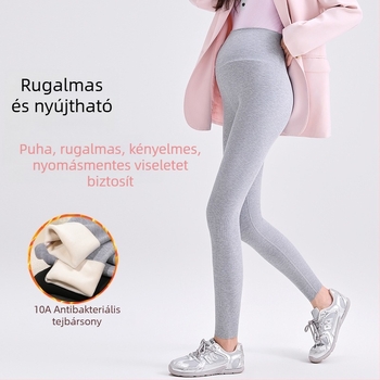 Kismama téli fleece-betétes leggings, karcsúsított fazon, függőleges csíkok, has támasztás, kényelmes