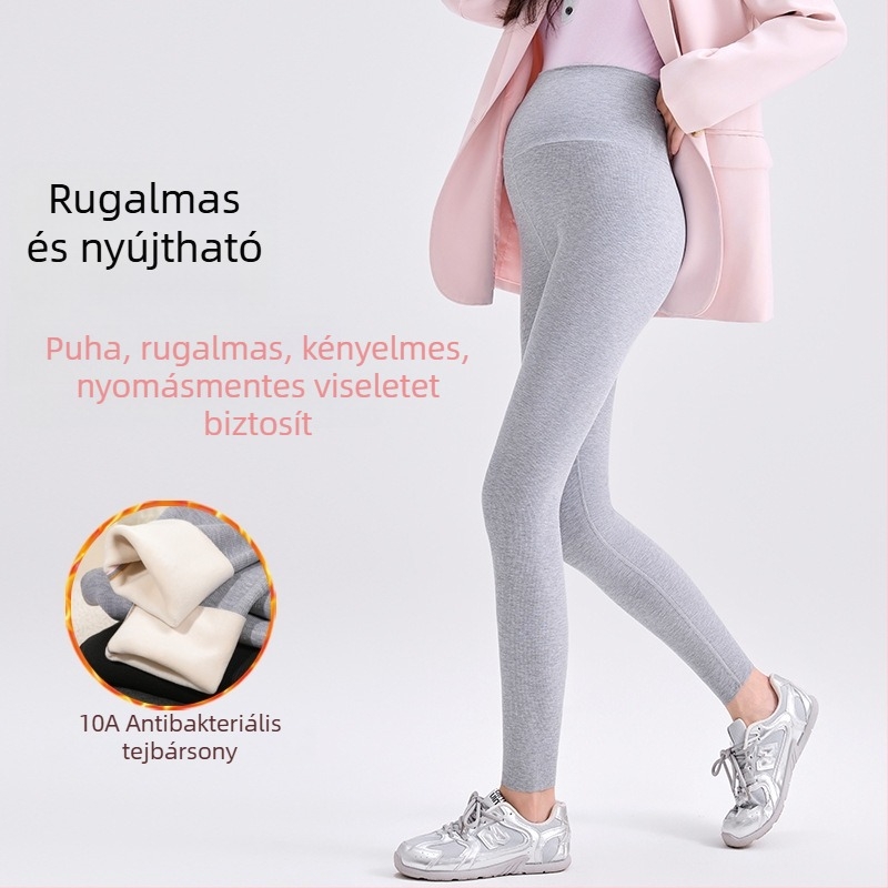 Kismama téli fleece-betétes leggings, karcsúsított fazon, függőleges csíkok, has támasztás, kényelmes