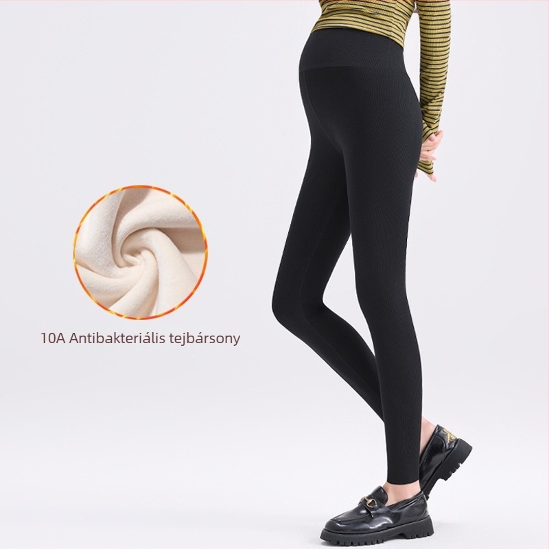Kismama téli fleece-betétes leggings, karcsúsított fazon, függőleges csíkok, has támasztás, kényelmes