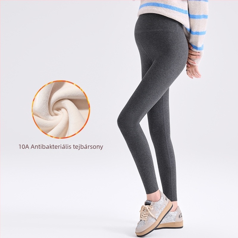 Kismama téli fleece-betétes leggings, karcsúsított fazon, függőleges csíkok, has támasztás, kényelmes