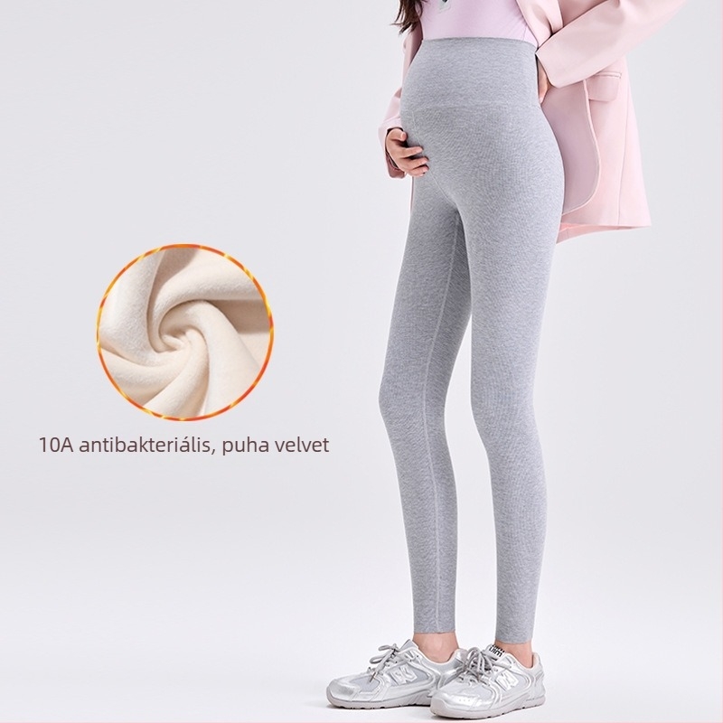 Kismama téli fleece-betétes leggings, karcsúsított fazon, függőleges csíkok, has támasztás, kényelmes