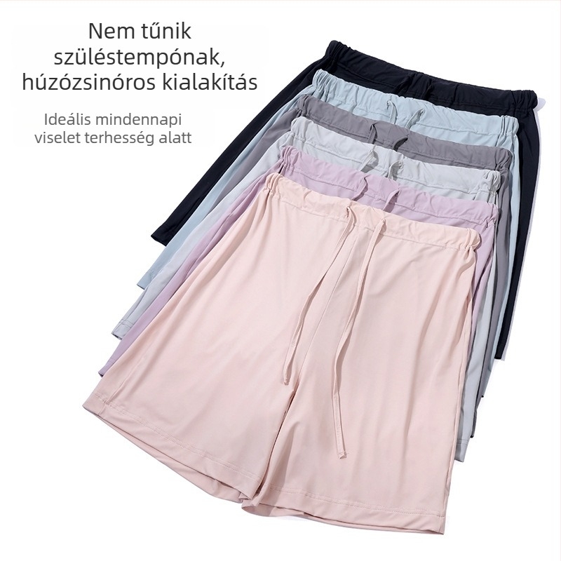 Anyasági rövidnadrág, laza szabású, nyári ice silk anyag, Nylon 80–90% + Spandex <30%, állítható húzókötés, lélegző