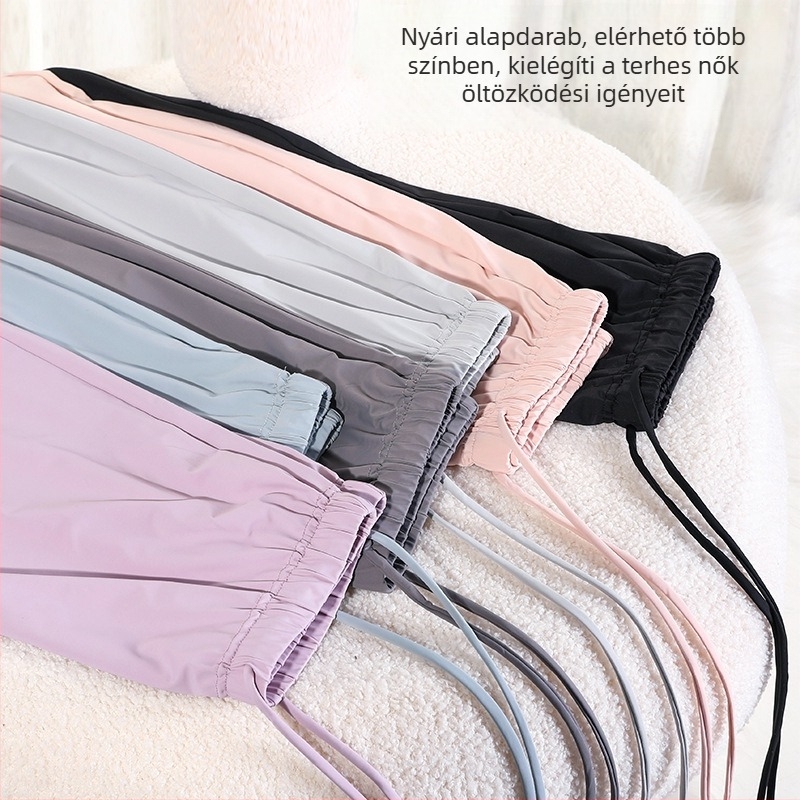 Anyasági rövidnadrág, laza szabású, nyári ice silk anyag, Nylon 80–90% + Spandex <30%, állítható húzókötés, lélegző