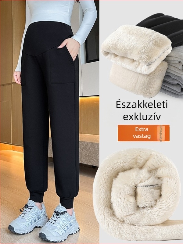 Terhességi nadrág télre: pamutból készült fleece béléssel, vastag, pocaktámasztó, plusz méretben