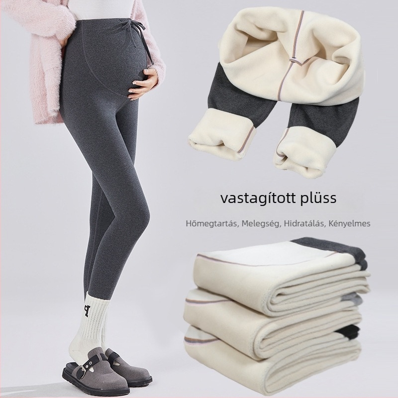 Kismama téli leggings fleece-béléssel bélelt, vastag, magas derekú, húzózsinórral, pamut-elasztán keverék 70–80%/20–30%, 3/4 hossz