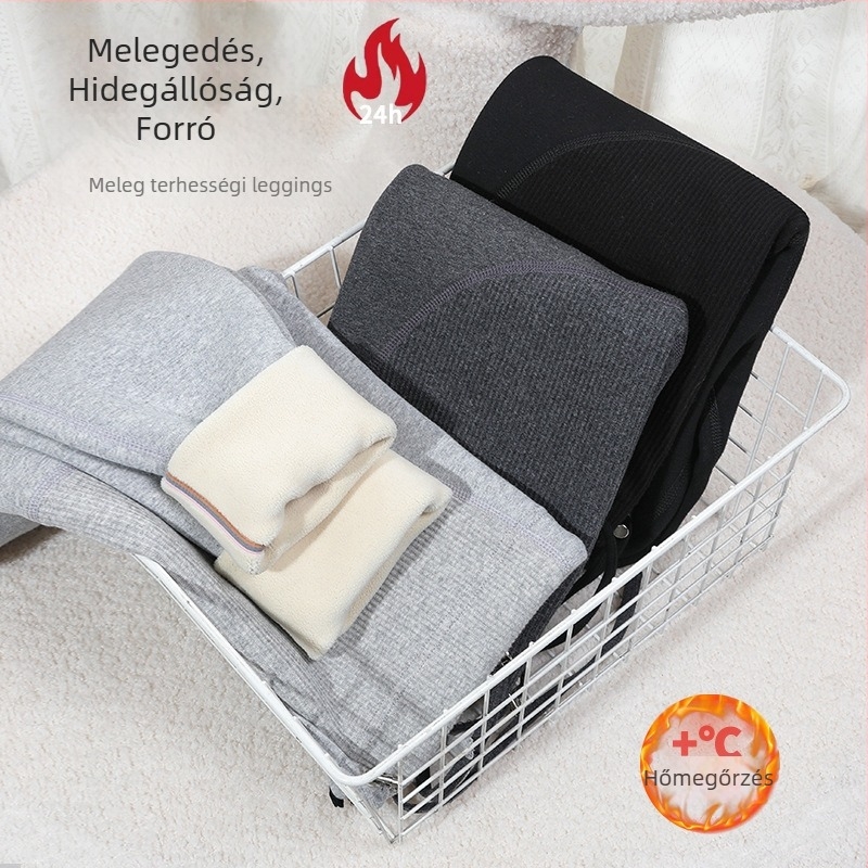 Kismama téli leggings fleece-béléssel bélelt, vastag, magas derekú, húzózsinórral, pamut-elasztán keverék 70–80%/20–30%, 3/4 hossz