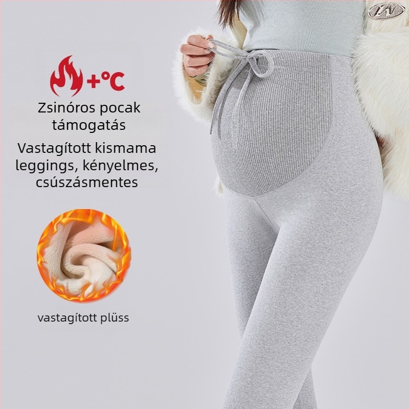 Kismama téli leggings fleece-béléssel bélelt, vastag, magas derekú, húzózsinórral, pamut-elasztán keverék 70–80%/20–30%, 3/4 hossz