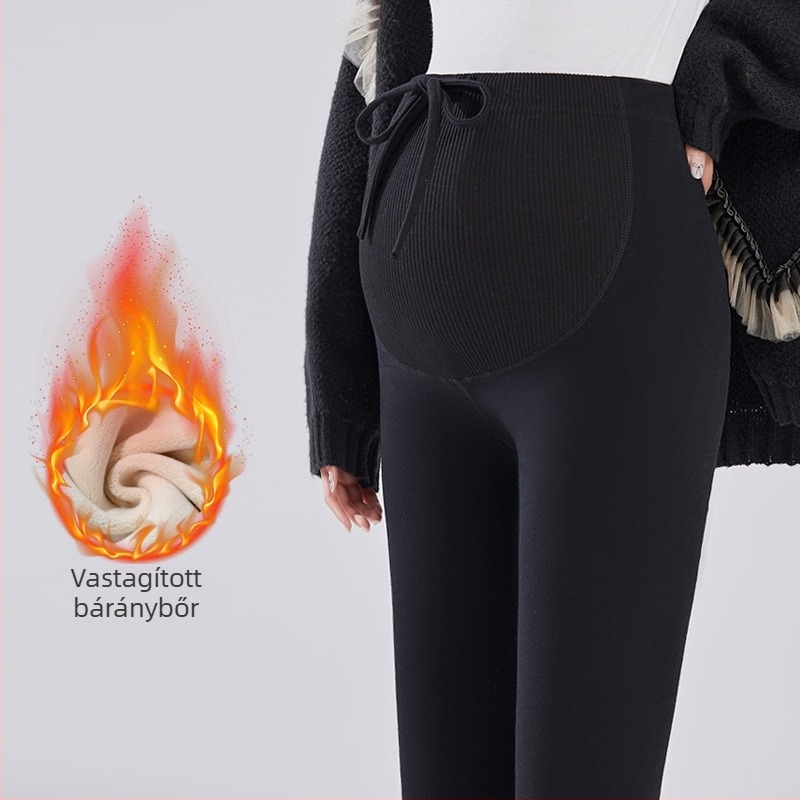 Kismama téli leggings fleece-béléssel bélelt, vastag, magas derekú, húzózsinórral, pamut-elasztán keverék 70–80%/20–30%, 3/4 hossz